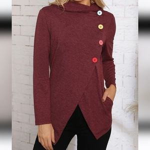 Women's Jersey Top Hooded Jacket Asymmetrical Hem Split Front XXL Emery Rose